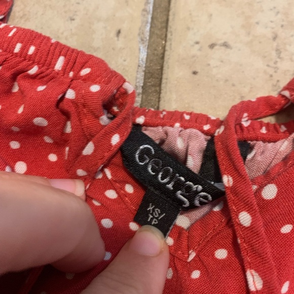 💜 George Red Polka Dot Tiered Babydoll Mini Dress - Women's XS - Picture 2 of 5